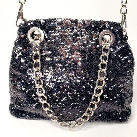 Fiona Lang London Metallic Sequin Chain Strap Evening Purse - Picture 3 of 11